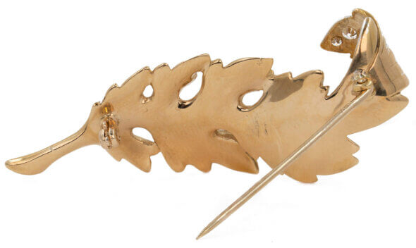 18 Karat Yellow Gold and Diamond Leaf Brooch