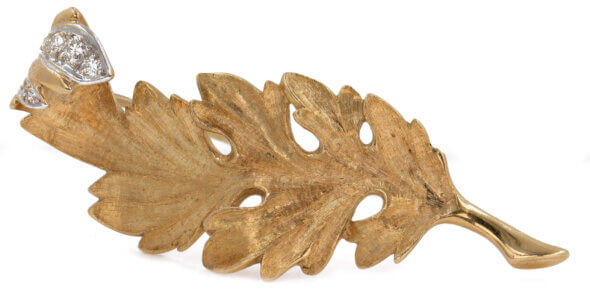 18 Karat Yellow Gold and Diamond Leaf Brooch