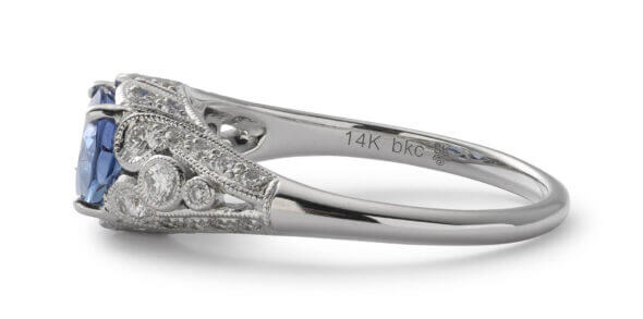 14 Karat White Gold Edwardian Style Sapphire and Diamond Ring Side View