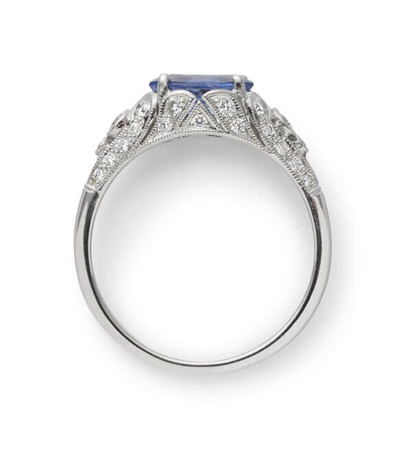 14 Karat White Gold Edwardian Style Sapphire and Diamond Ring Top View