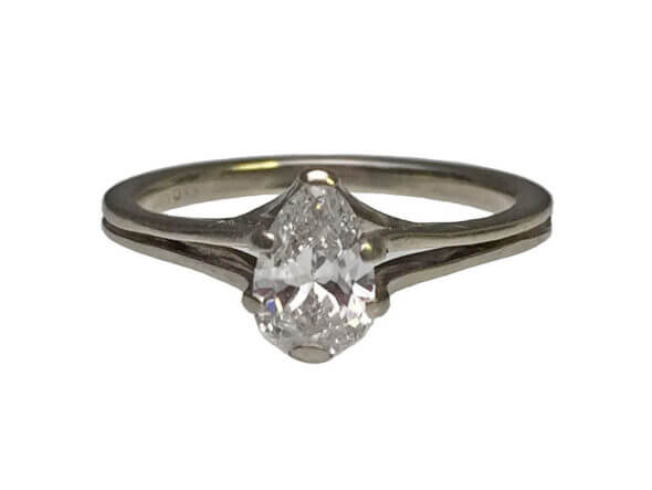 14 Karat White Gold Pear Shaped Solitaire Engagement Ring