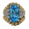 14 Karat White and Yellow Gold Diamond and Swiss Blue Topaz Ring Front View