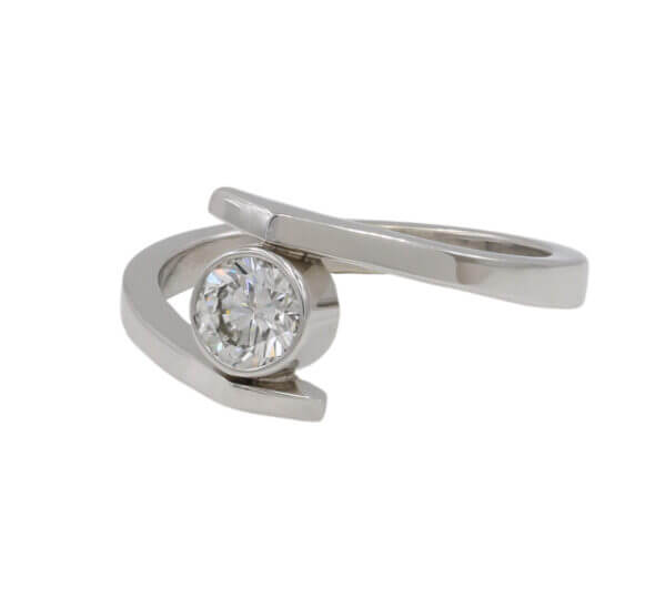 14 Karat White Gold Custom Designed Diamond Bypass Engagement Ring