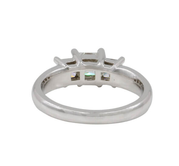 14 Karat White Gold Three Stone Princess Cut Diamond Engagement Ring back view