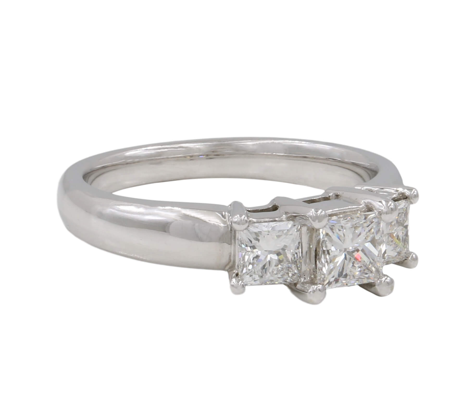14 Karat White Gold Three Stone Princess Cut Diamond Engagement Ring ...