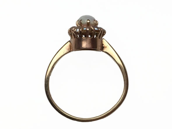 14 Karat Yellow Gold Victorian Opal and Seed Pearl Ring side view