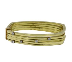 14 Karat Yellow Gold Set of 5 Bangle Bracelets With 5 Single Cut .40 Carat Diamonds