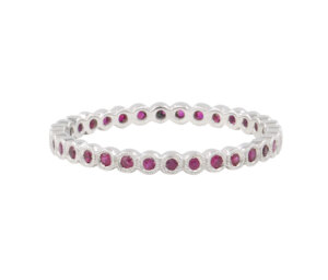 18 Karat White Gold Bezel Set Thin Ruby Eternity Band