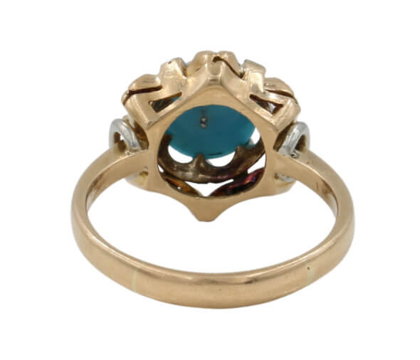 Two Toned Double Halo Mid Century Diamond | Turquoise Ring back view