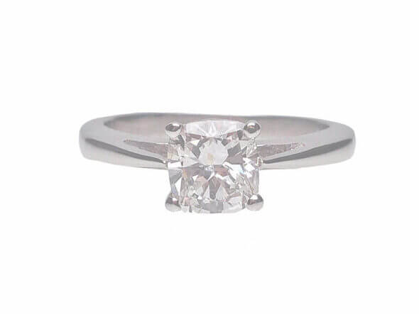 Cushion Cut Diamond Solitaire Engagement Ring in 18 Karat White Gold with GIA Report front view