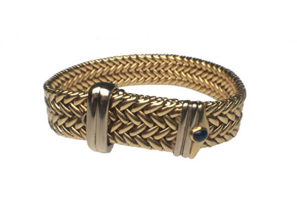 18 Karat Yellow Gold Wide Woven Buckle Bracelet front view