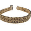 18 Karat Yellow Gold Wide Woven Buckle Bracelet front and open