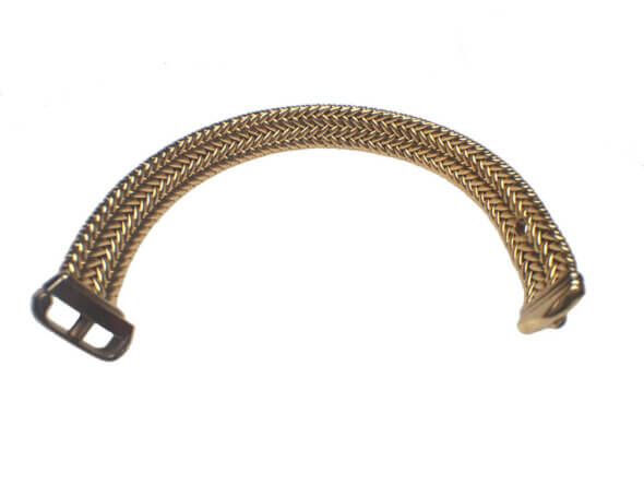 18 Karat Yellow Gold Wide Woven Buckle Bracelet open