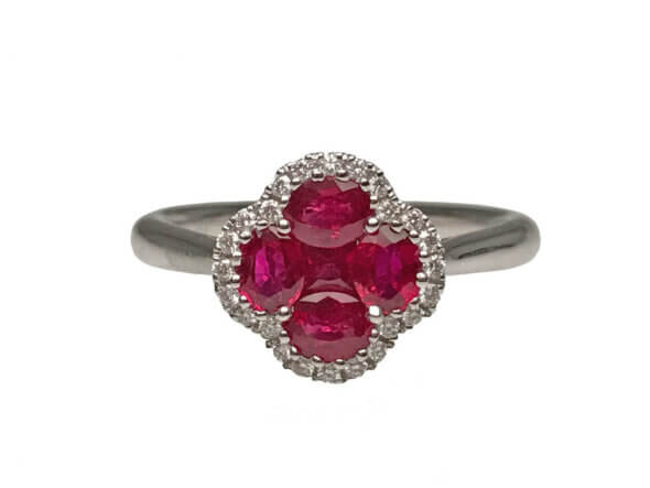 18 Karat White Gold Ruby and Diamond Cluster Ring