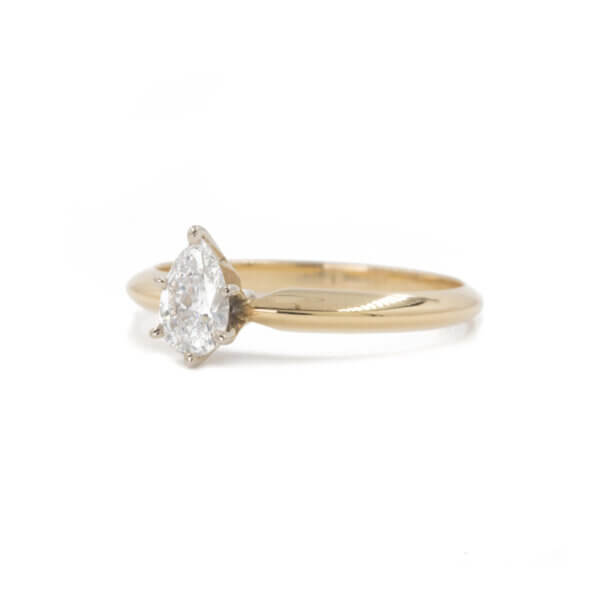 14 Karat Yellow Gold Pear Shaped Solitaire Engagement Ring side view