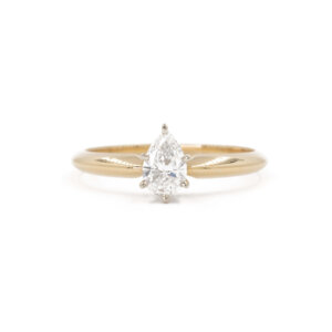 14 Karat Yellow Gold Pear Shaped Solitaire Engagement Ring front view