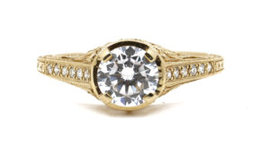 Filigree 14 karat yellow gold Edwardian Style Diamond Ring with GIA Report