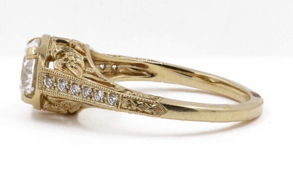 Filigree 14 karat yellow gold Edwardian Style Diamond Ring with GIA Report