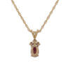 14 Karat Yellow Gold Ruby and Diamond Accent Necklace back view