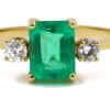 14 Karat Yellow Gold Emerald Cut Emerald | Diamond Ring front view
