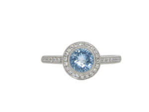 14 Karat White Gold Aquamarine and Diamond Ring