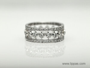 18 Karat White Gold Three Row Diamond Eternity Band