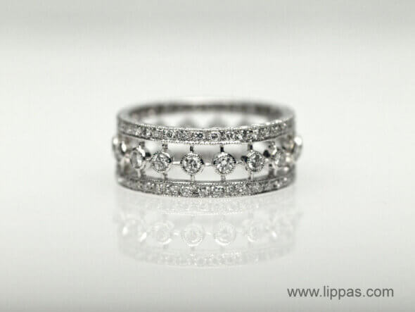 18 Karat White Gold Three Row Diamond Eternity Band