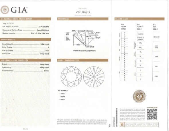 GIA diamond grading report