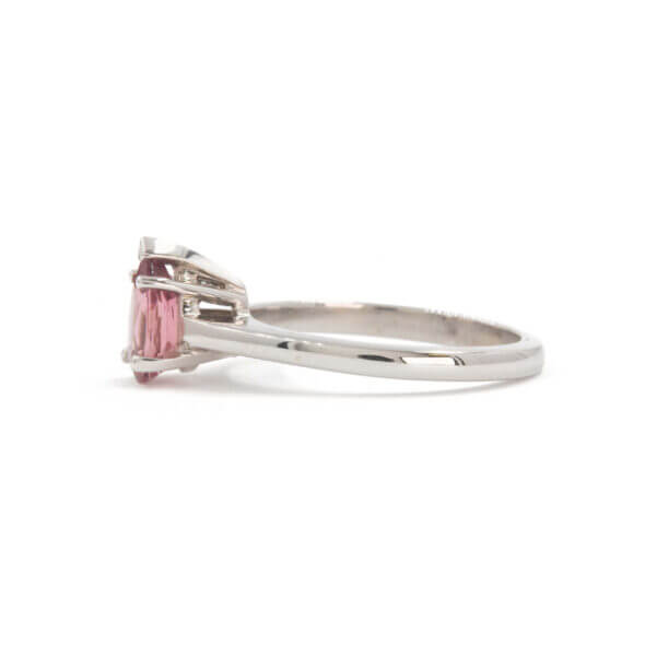 14 Karat White Gold Pear Shaped Pink Tourmaline Solitaire Ring side view