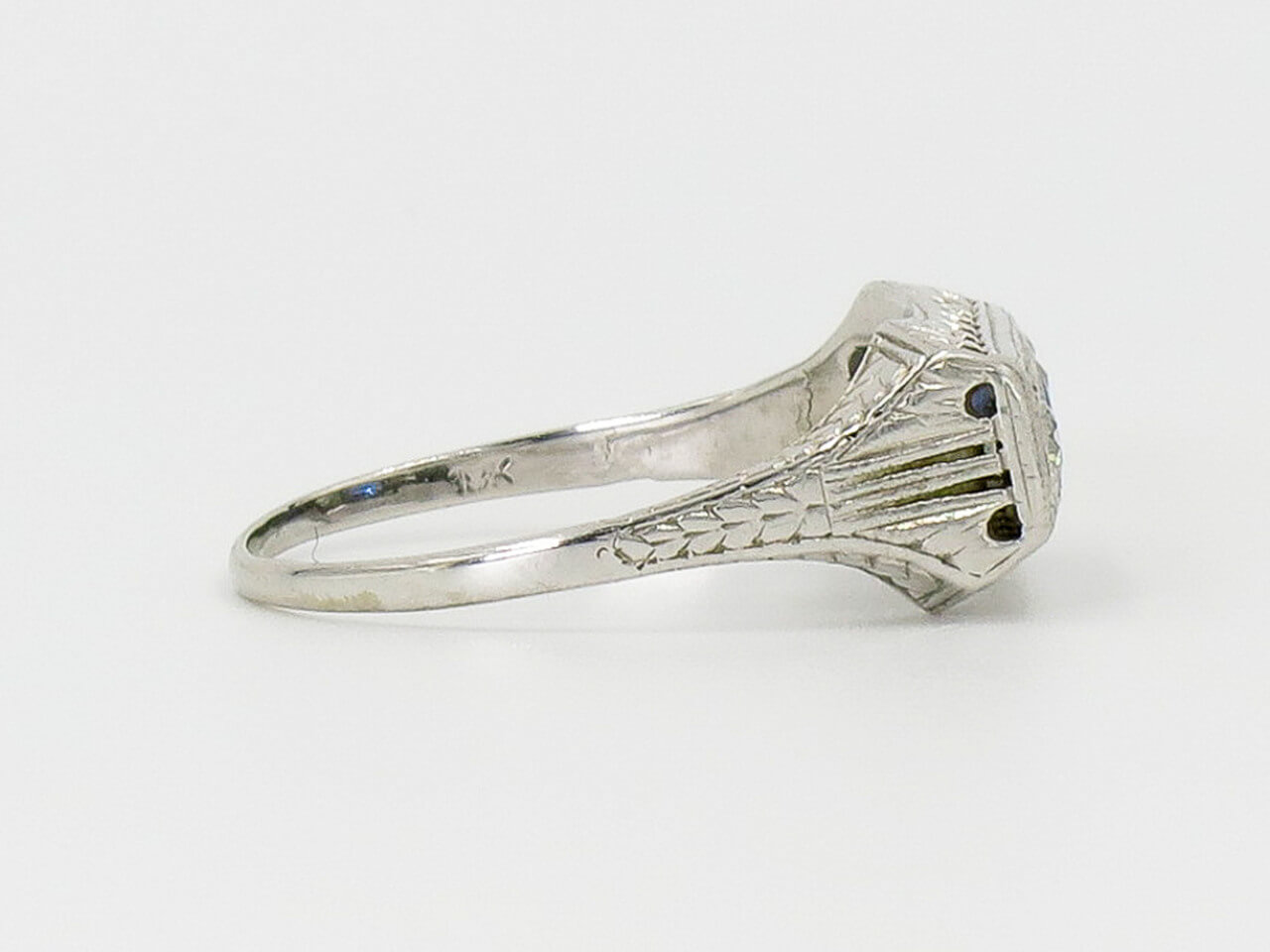 18 Karat White Gold Art Deco Diamond and Sapphire Three Stone Ring ...