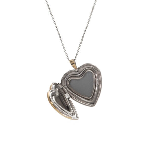 14 Karat Yellow and White Gold Heart Shaped Locket with Diamond Accent