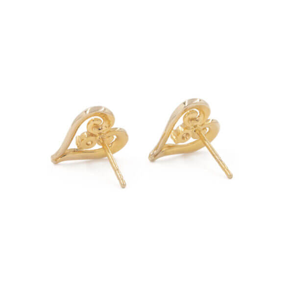 Yellow Gold Heart Earrings with Diamonds back view
