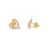 Yellow Gold Heart Earrings with Diamonds front and side view