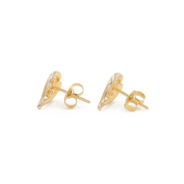 Yellow Gold Heart Earrings with Diamonds side view