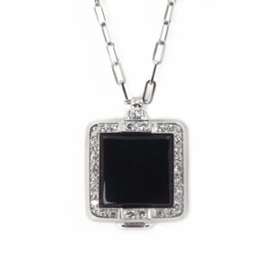 Platinum Black Onyx | Diamond Locket Necklace