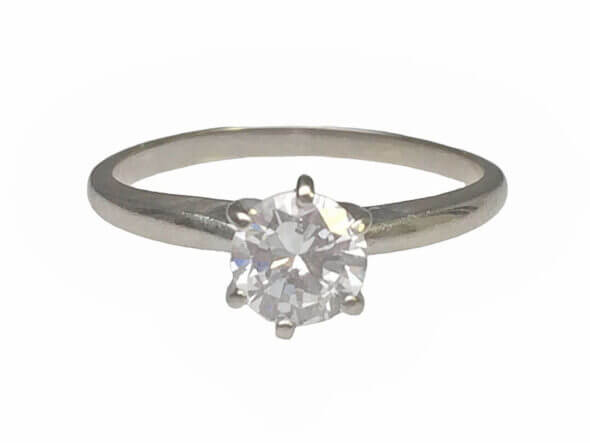 14 Karat White Gold 6 Prong Solitaire Engagement Ring front view