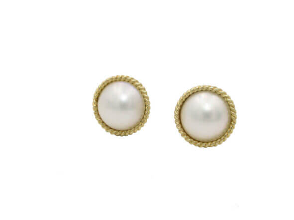 14 Karat Yellow Gold Mabe Pearl Earrings