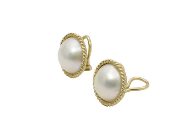 14 Karat Yellow Gold Mabe Pearl Earrings