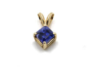 1.83 Square Cut Sapphire Pendant in 14 Karat Yellow Gold