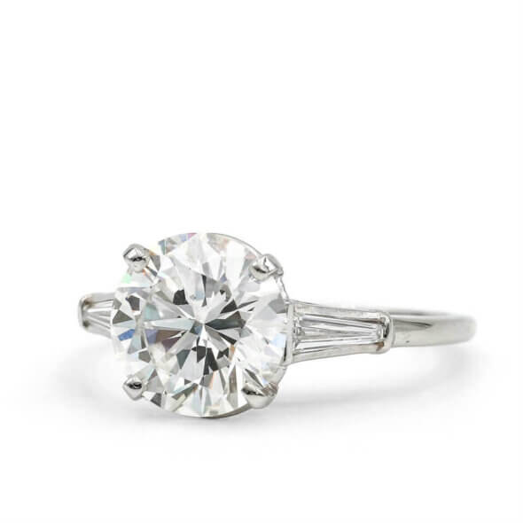 Platinum 3.44ct Round Brilliant Cut with Tapered Baguettes