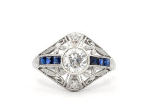 1920's Platinum Diamond and Sapphire Ring