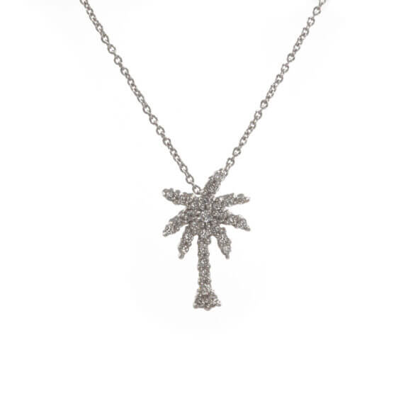 18 Karat White Gold Roberto Coin Diamond Palm Tree Necklace