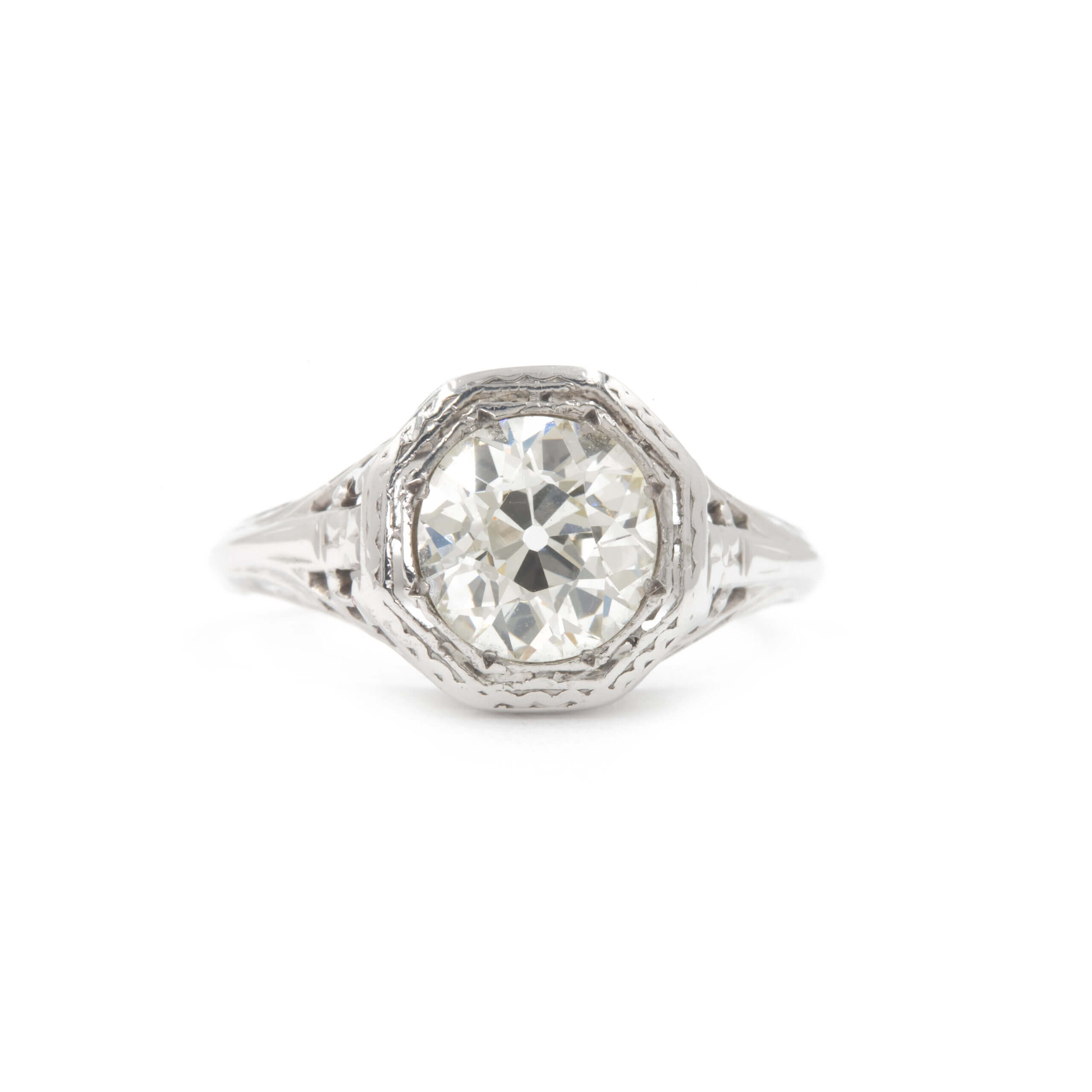 18 Karat White Gold Edwardian Old European Cut Diamond Engagement Ring ...