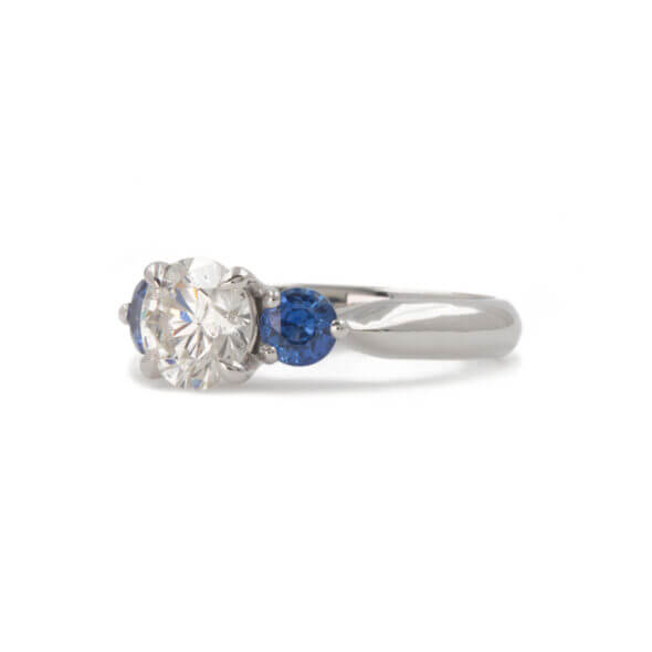 18 Karat White Gold Custom Made Diamond | Sapphire Engagement Ring