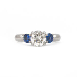 18 Karat White Gold Custom Made Diamond | Sapphire Engagement Ring
