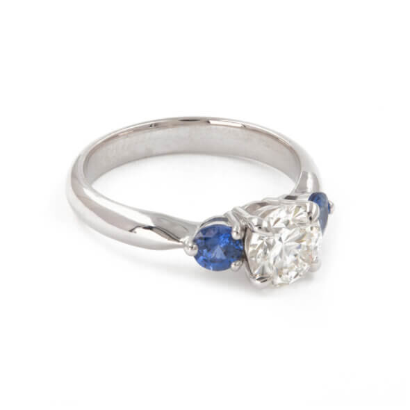 18 Karat White Gold Custom Made Diamond | Sapphire Engagement Ring