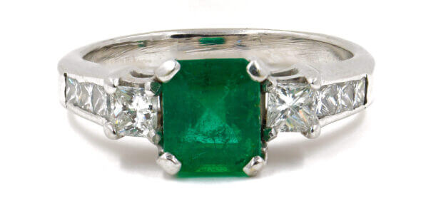 1.71 Carat Emerald with 0.77 in Diamonds, Set in 14 Karat White Gold