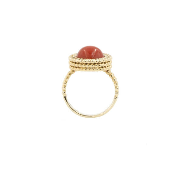 14 Karat Yellow Gold Round Cabochon Coral Ring