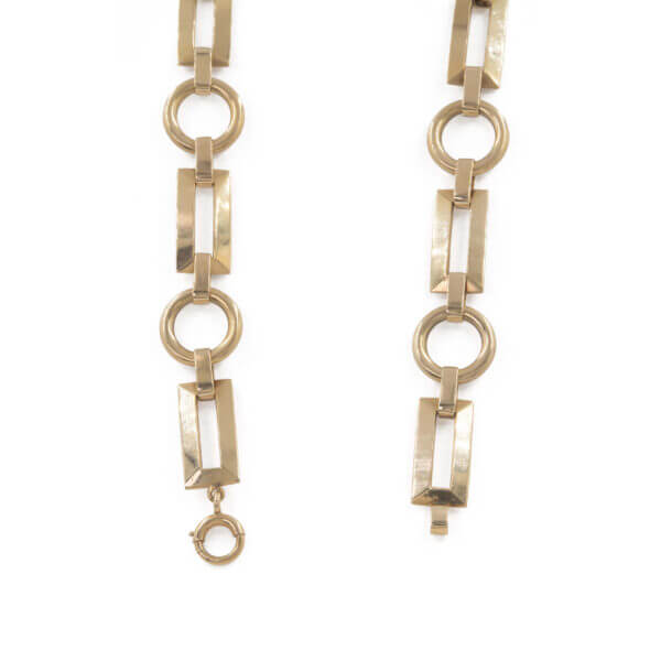 14 Karat Yellow Gold 15 1|2" Rectangular and Circular alternating Open Link Necklace