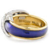 Tiffany & Co. by Schlumberger 18 Karat Yellow Gold with Blue Enamel and Diamond Set Platinum 'X" Ring